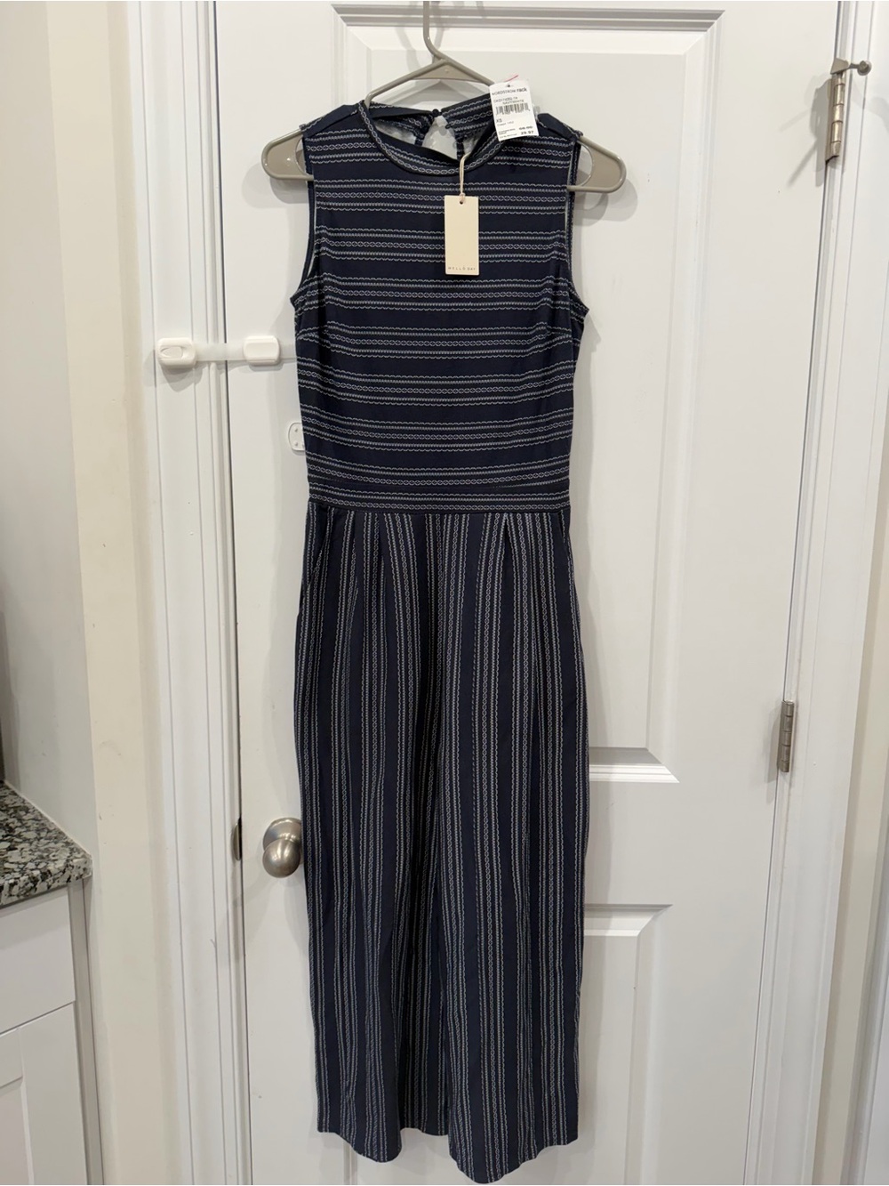 Mellow day Sleeveless Navy Stripped Wide Leg Jumpsuit XS NWT